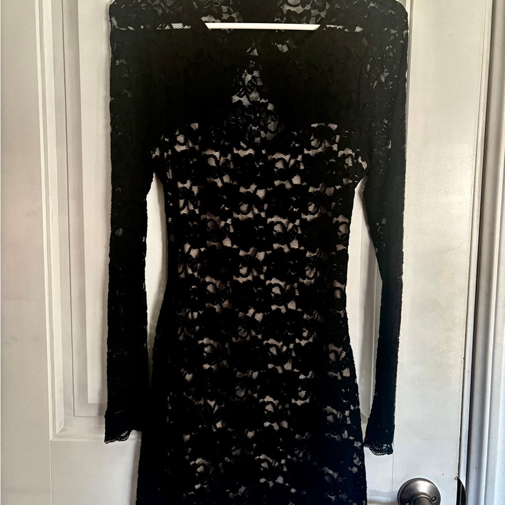 Express Black Lace Long Sleeve Dress